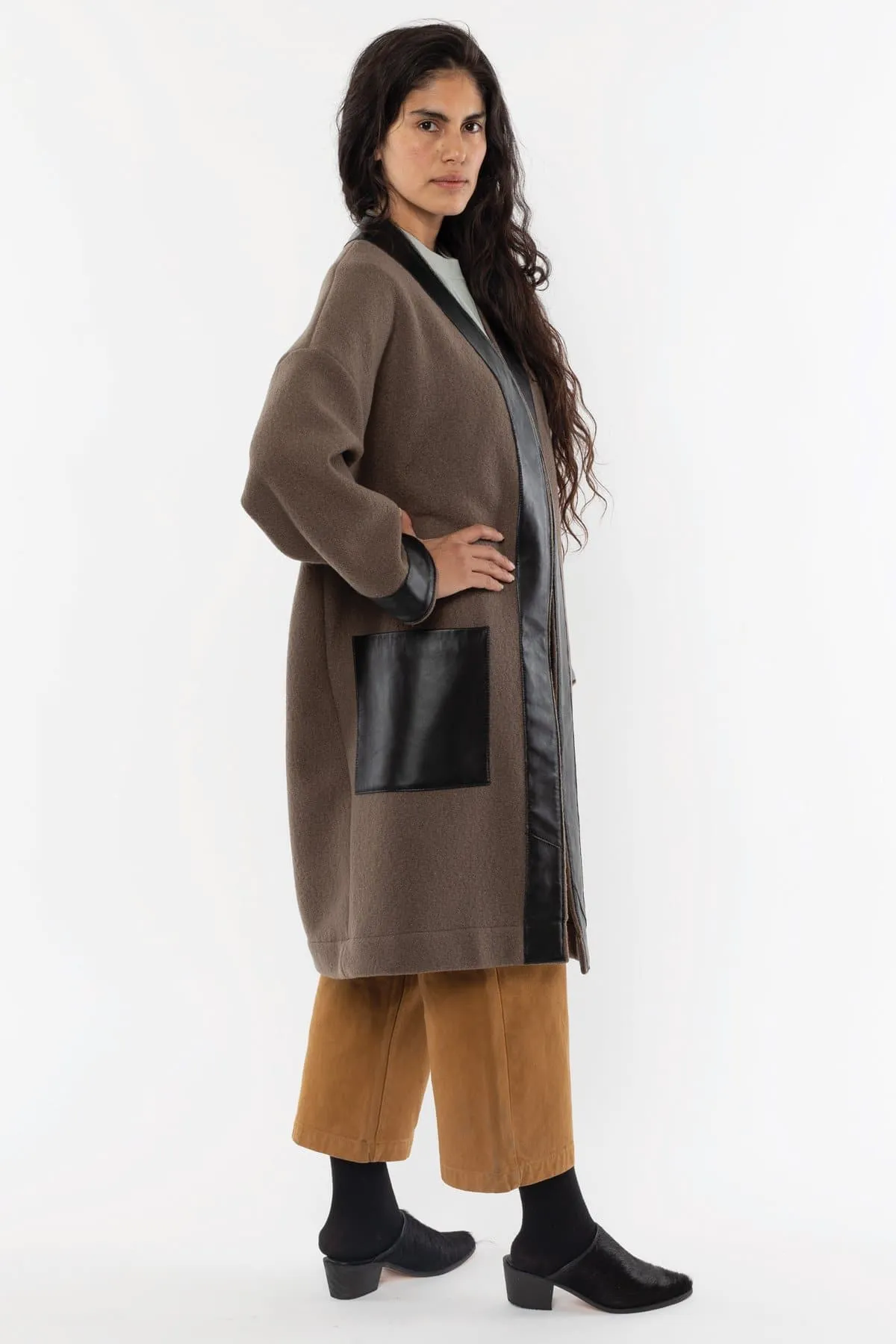 RWL100 - Wool Coat with Leather Trim