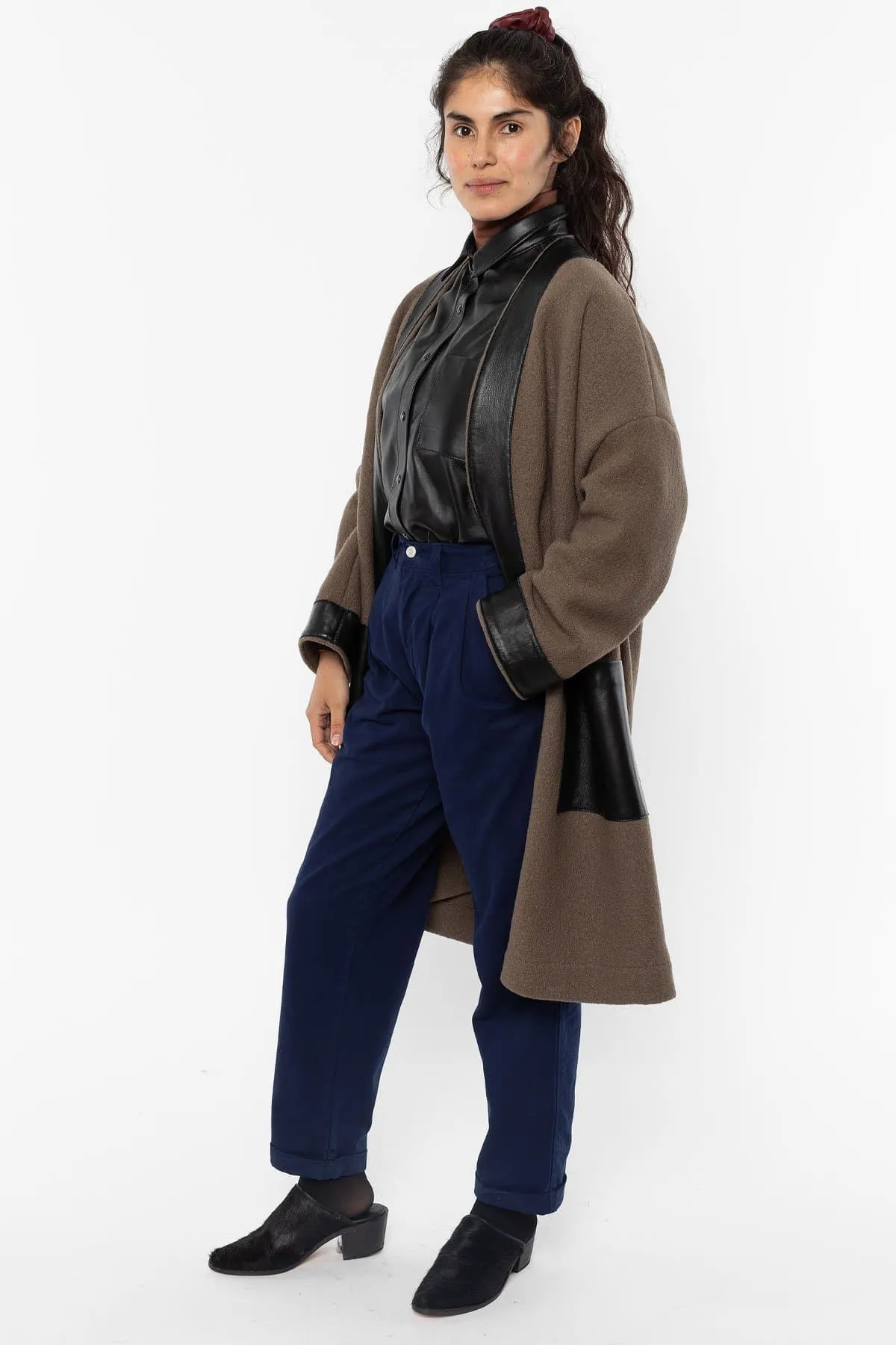 RWL100 - Wool Coat with Leather Trim