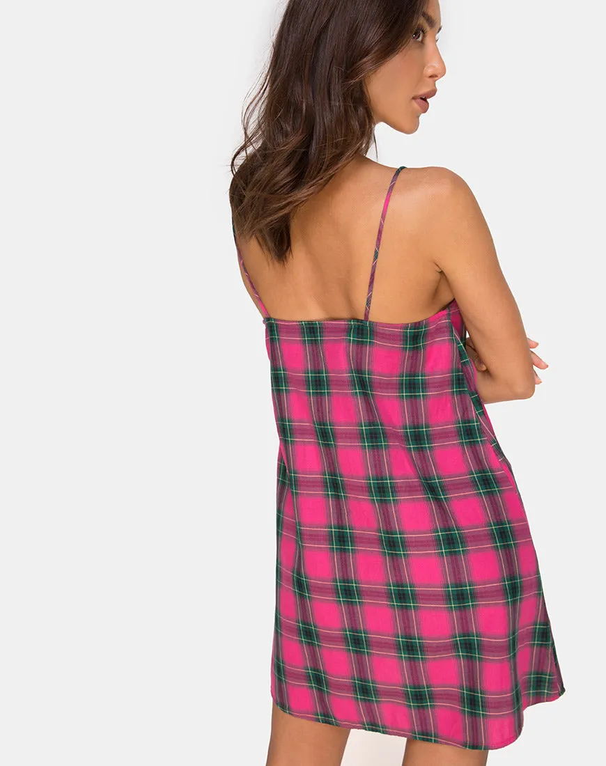 Sanna Slip Dress in Pink and Green Check