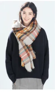 Scarfs - Plaid Blanket Scarfs - Tan Plaid