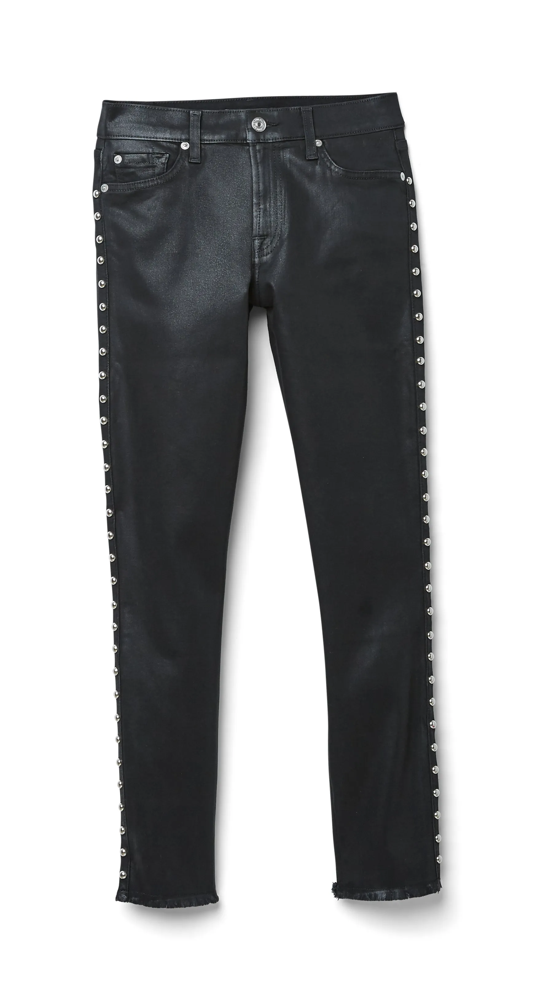 Seven for all Mankind - Ankle Super Skinny Black Coated Denim Jeans with Studs