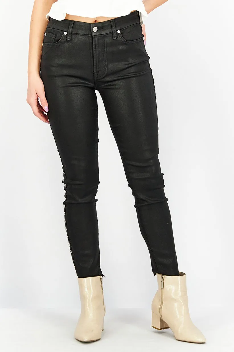 Seven for all Mankind - Ankle Super Skinny Black Coated Denim Jeans with Studs