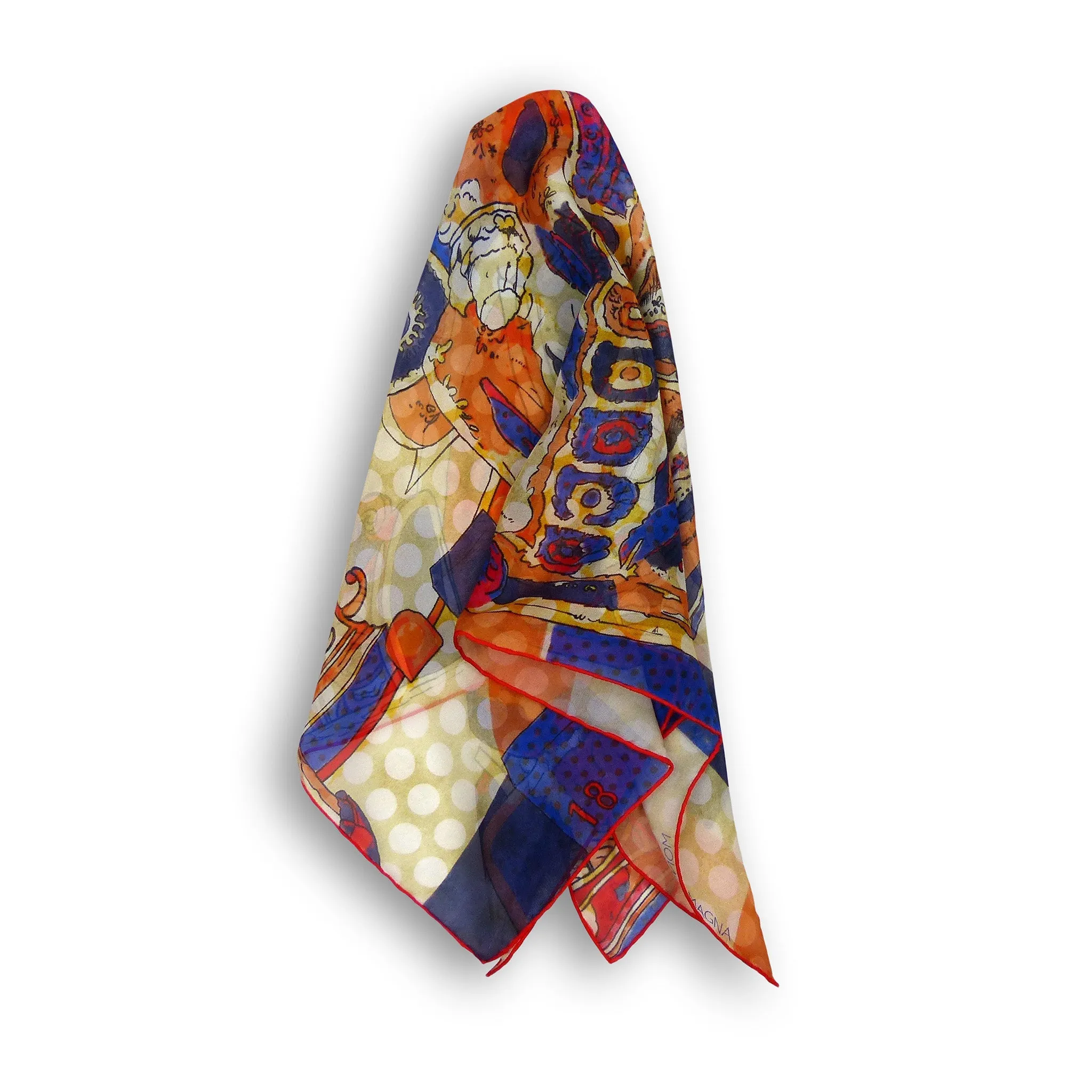 Silk Chiffon Scarf (65cm) - Porcelain Orange/Blue