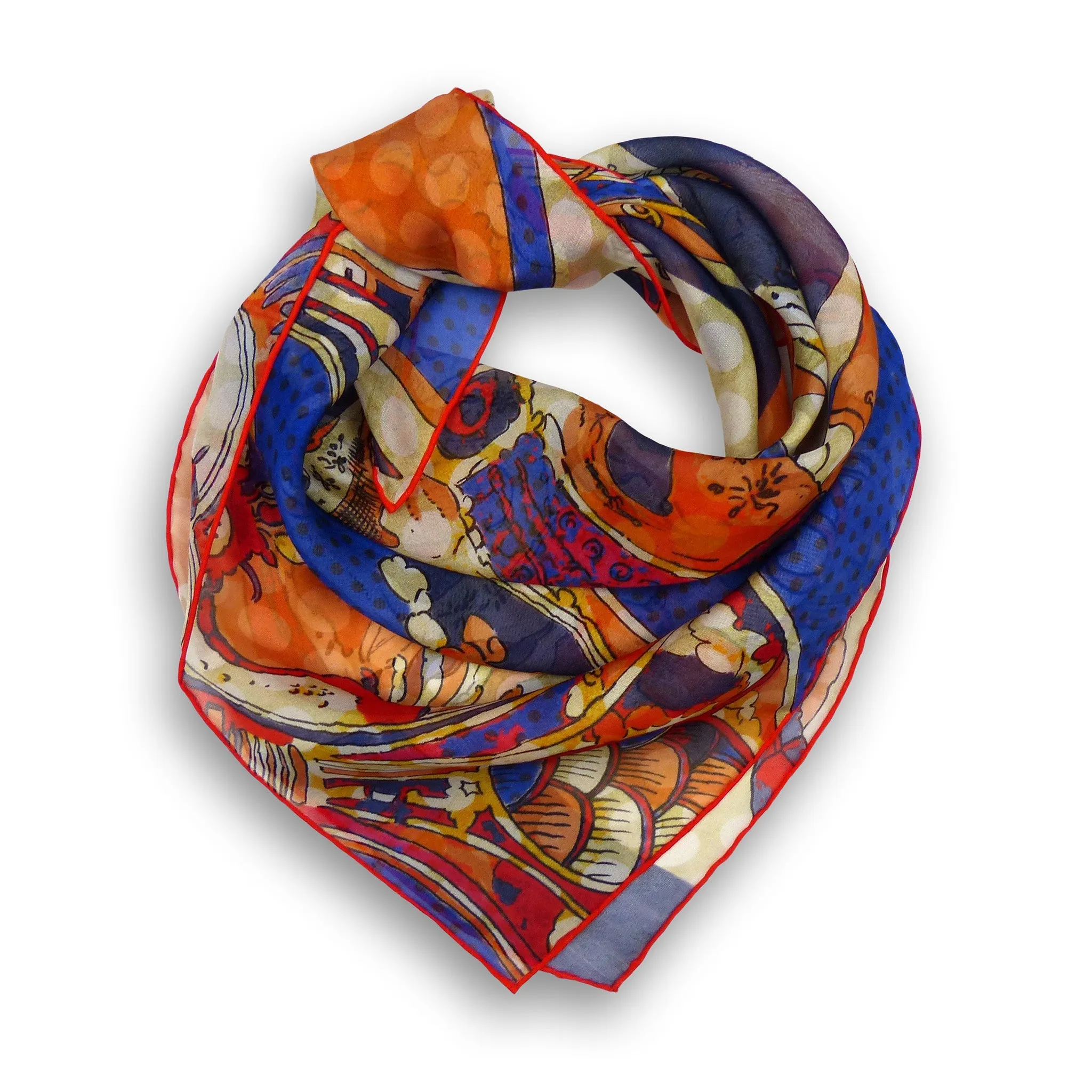 Silk Chiffon Scarf (65cm) - Porcelain Orange/Blue