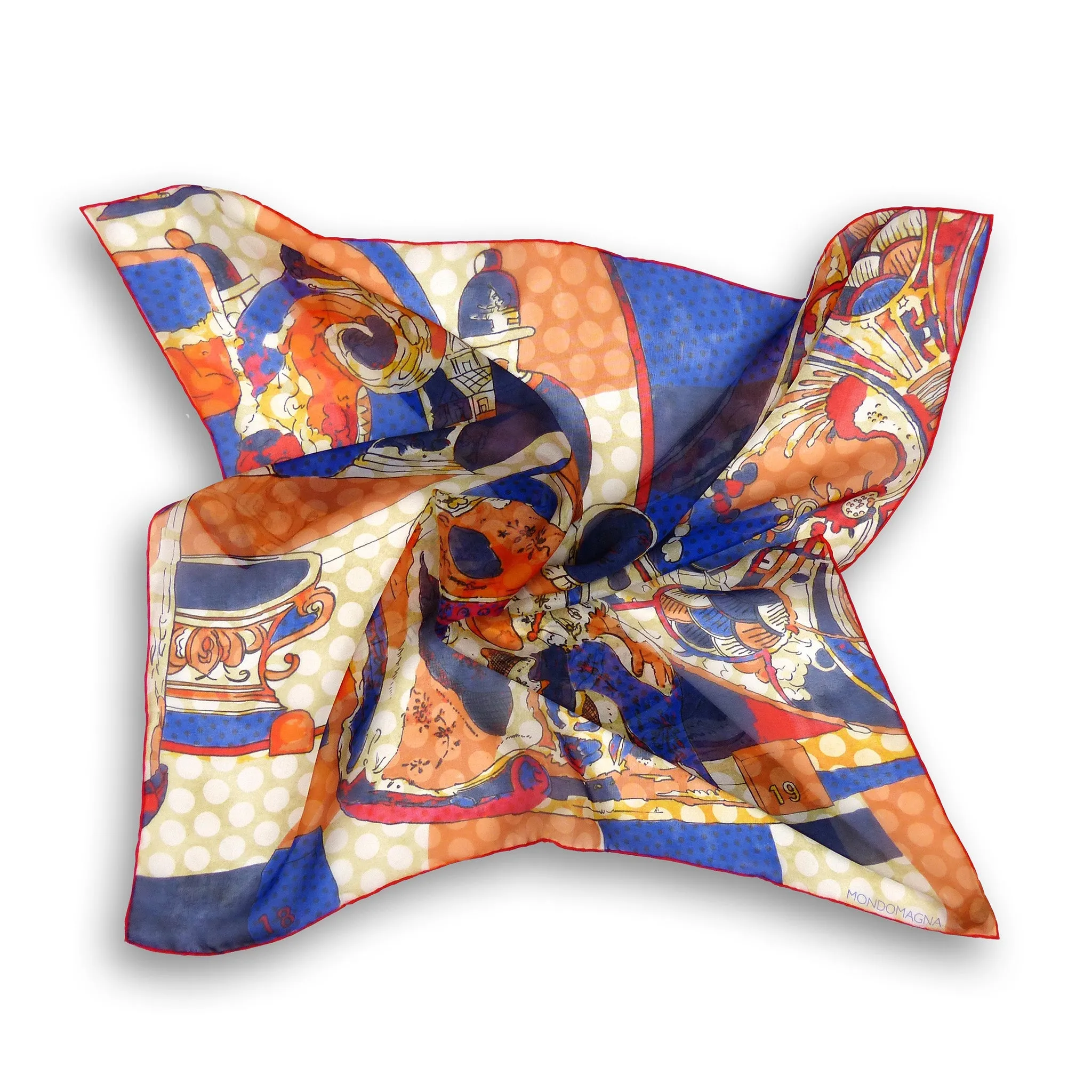 Silk Chiffon Scarf (65cm) - Porcelain Orange/Blue