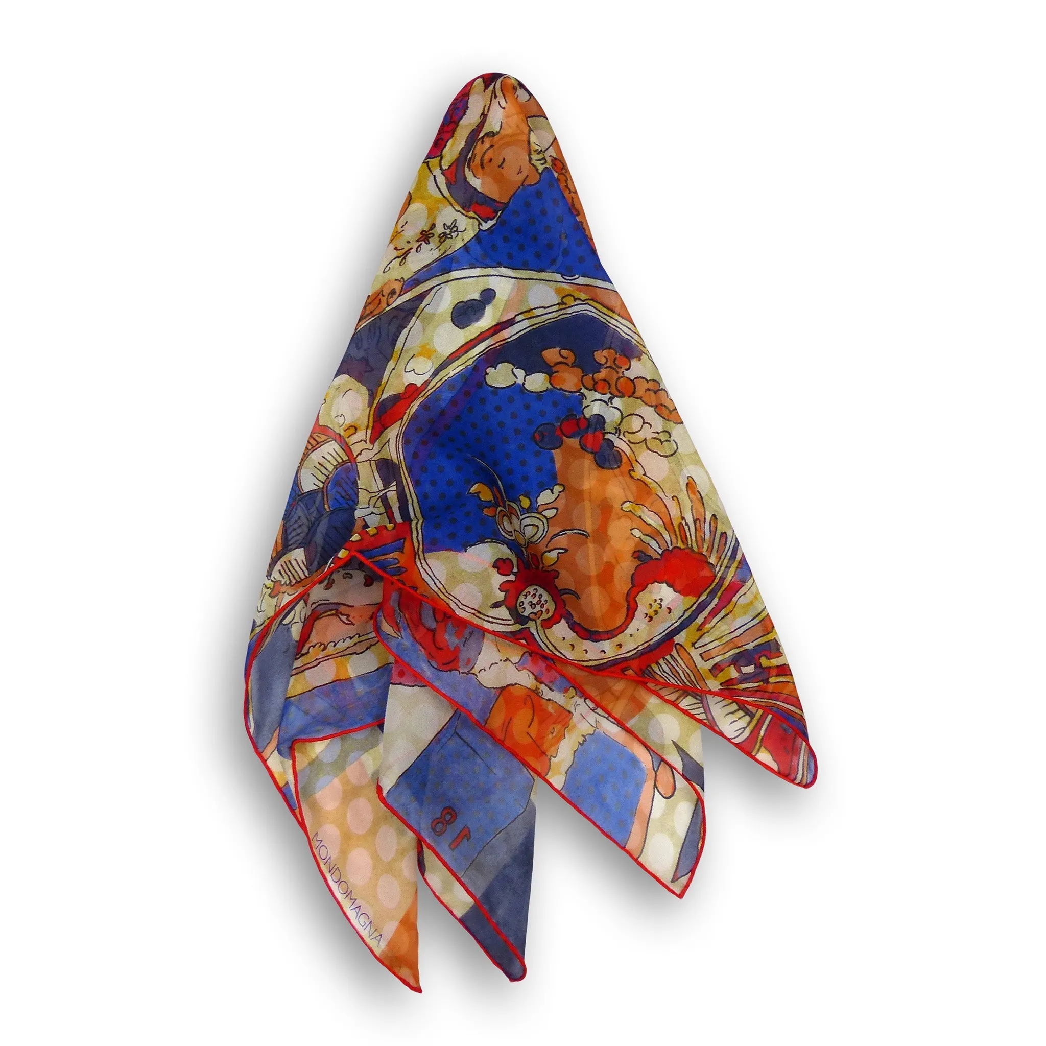 Silk Chiffon Scarf (65cm) - Porcelain Orange/Blue