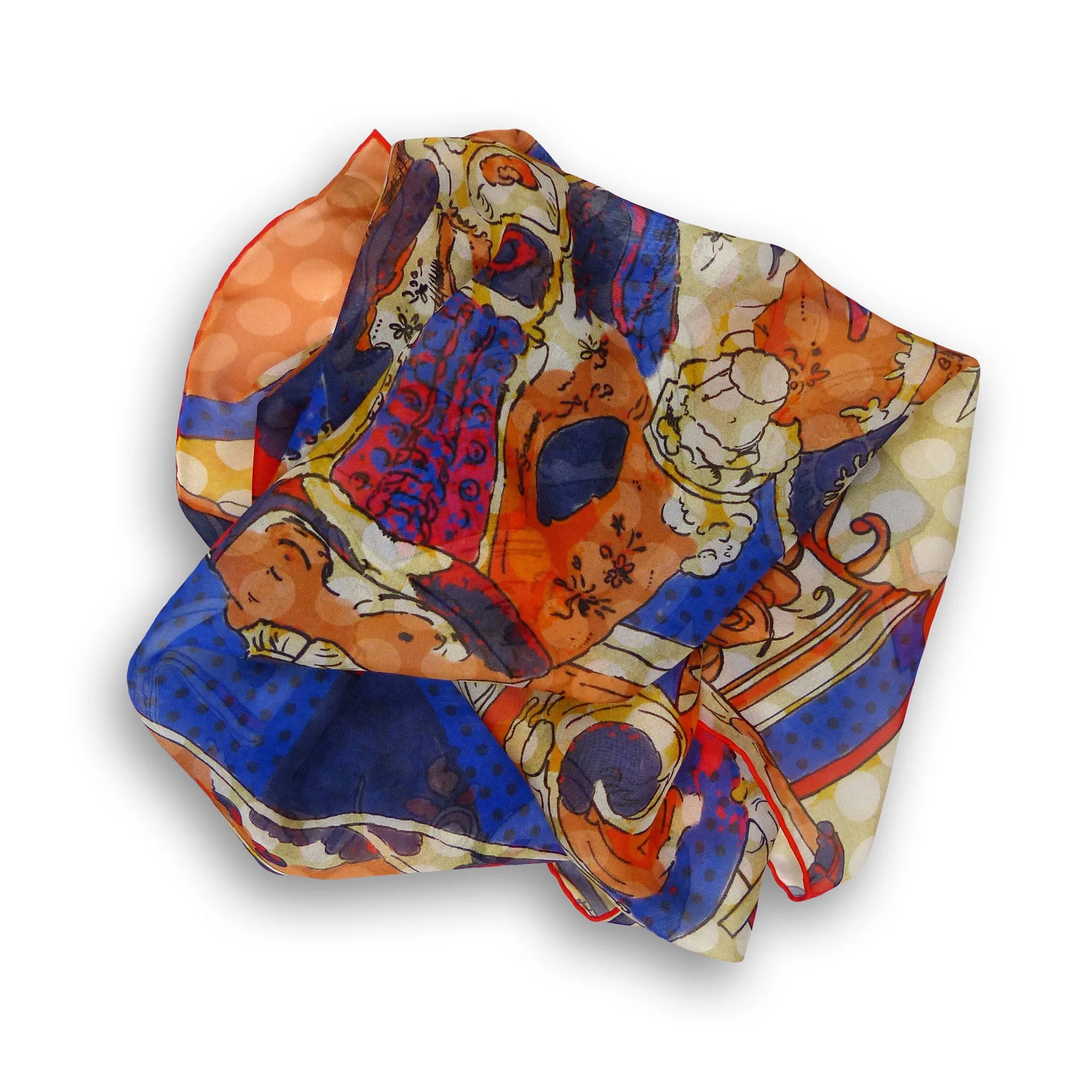 Silk Chiffon Scarf (65cm) - Porcelain Orange/Blue