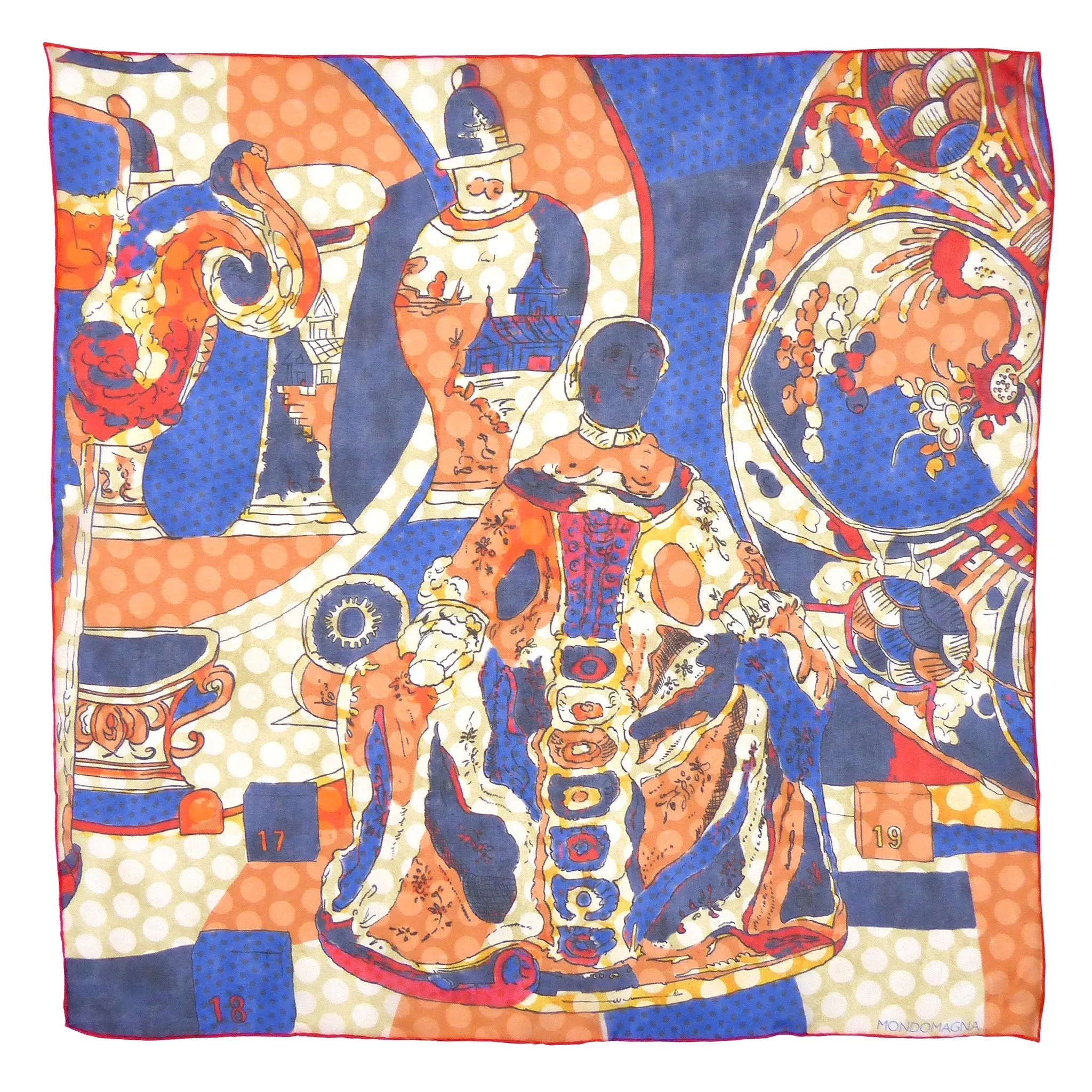 Silk Chiffon Scarf (65cm) - Porcelain Orange/Blue