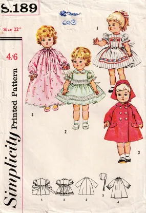 Simplicity s.189 Retro Wardrobe For Large 22 inch Baby Walker Dolls  1960s Vintage Sewing Pattern