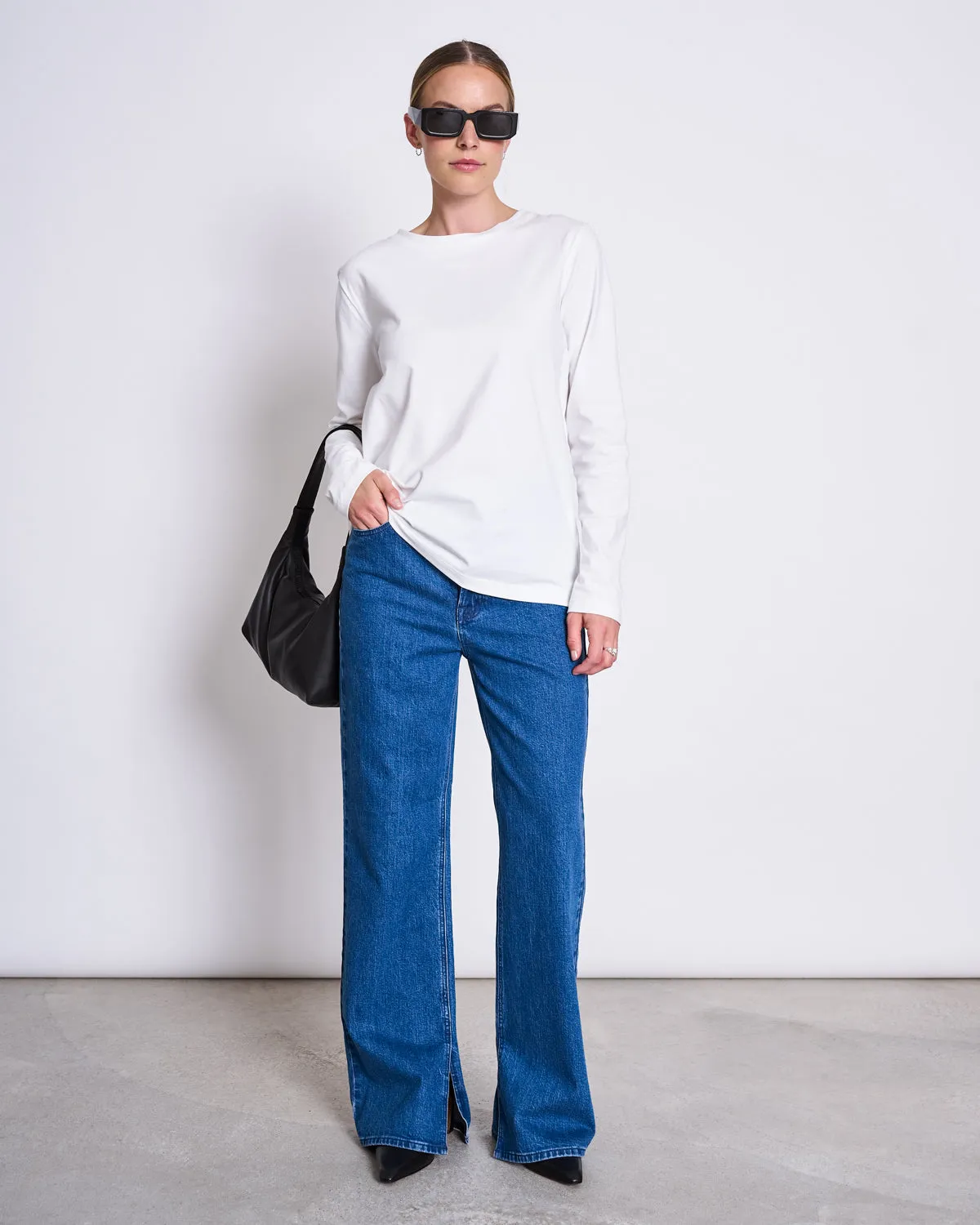 SLITTED WIDE LEG JEANS SELENE MID BLUE