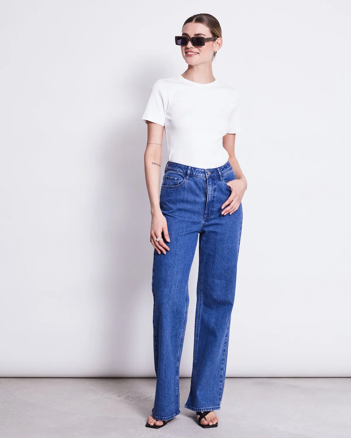 SLITTED WIDE LEG JEANS SELENE MID BLUE