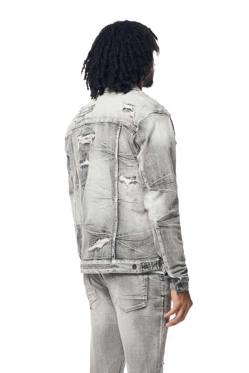 SMOKE RISE WAVE EFFECT DENIM JEANS JACKET UNION GREY