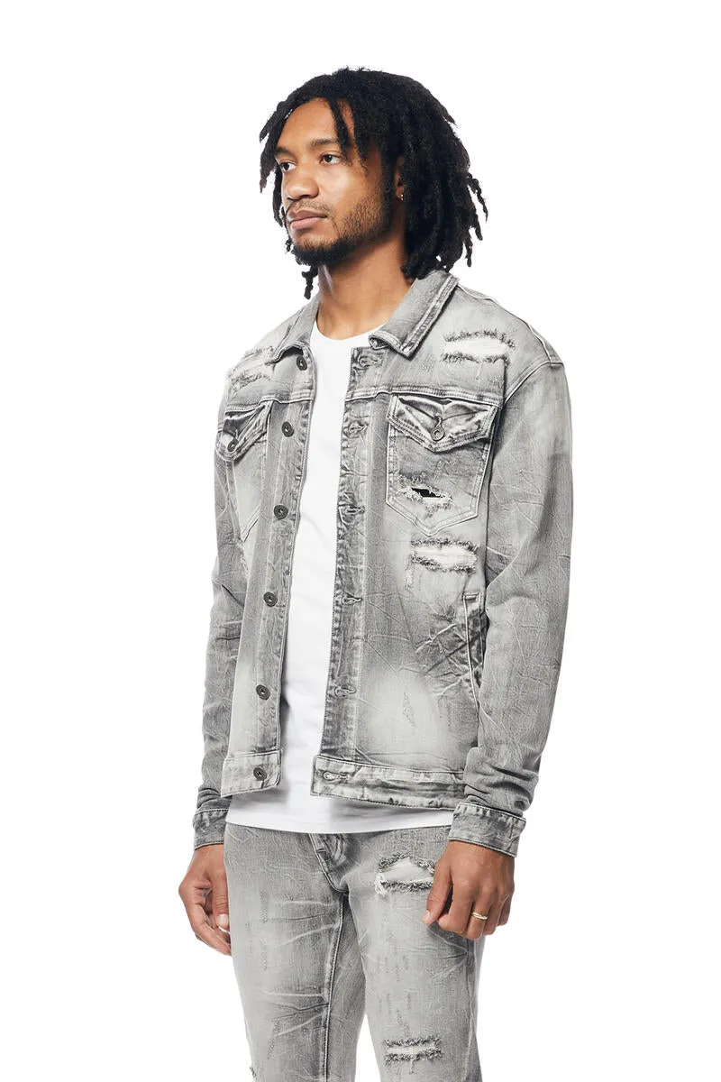 SMOKE RISE WAVE EFFECT DENIM JEANS JACKET UNION GREY