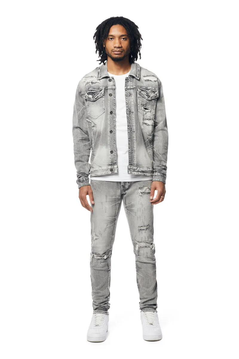 SMOKE RISE WAVE EFFECT DENIM JEANS JACKET UNION GREY