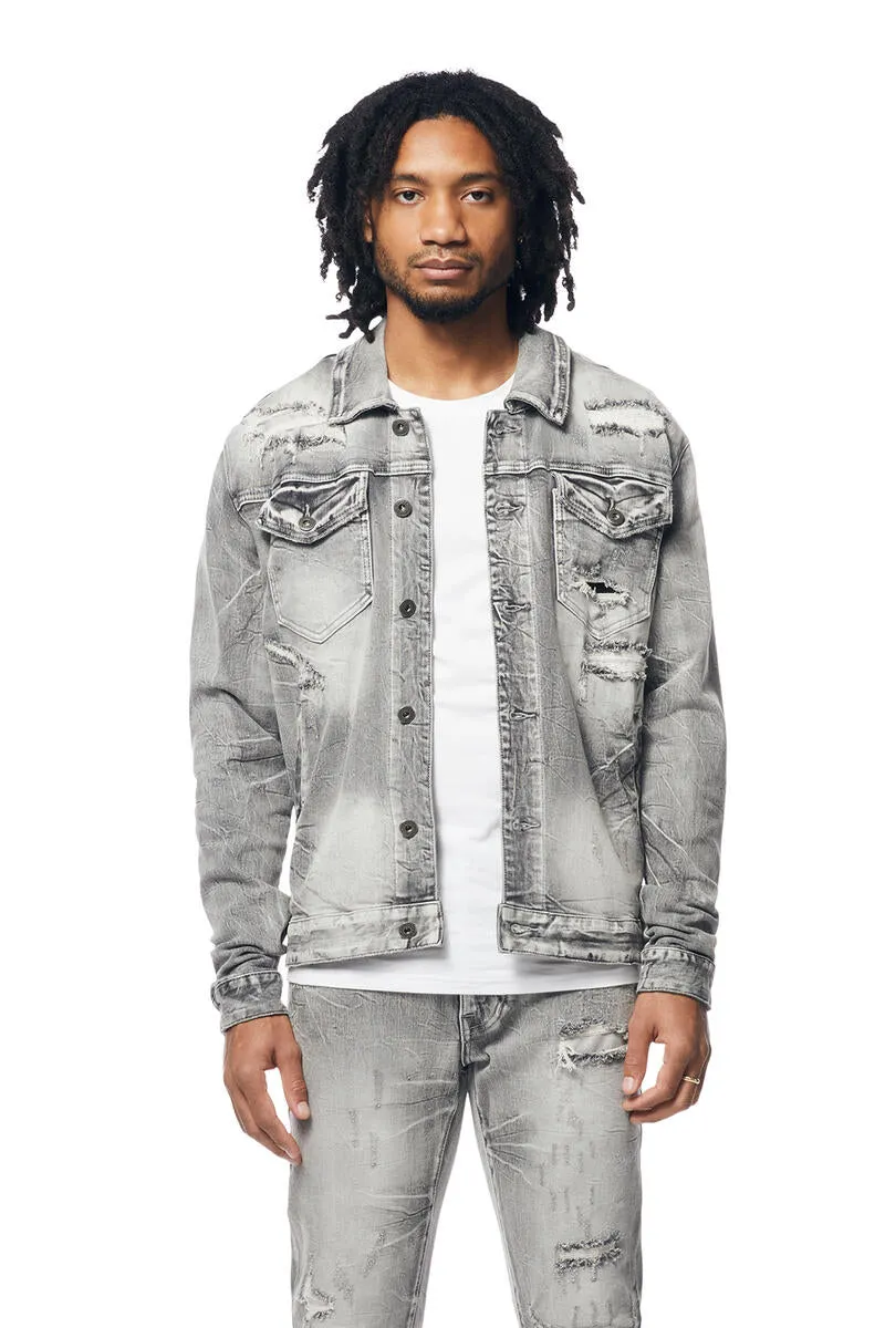 SMOKE RISE WAVE EFFECT DENIM JEANS JACKET UNION GREY