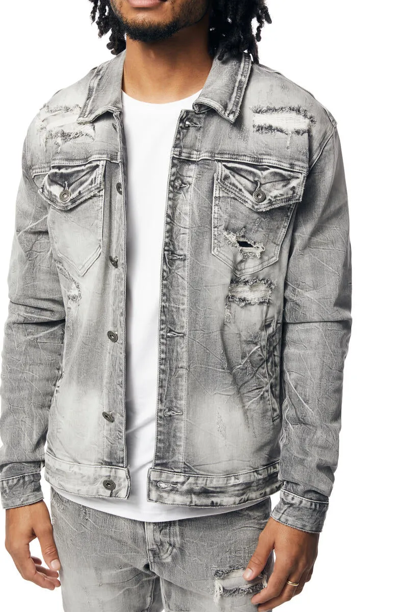 SMOKE RISE WAVE EFFECT DENIM JEANS JACKET UNION GREY