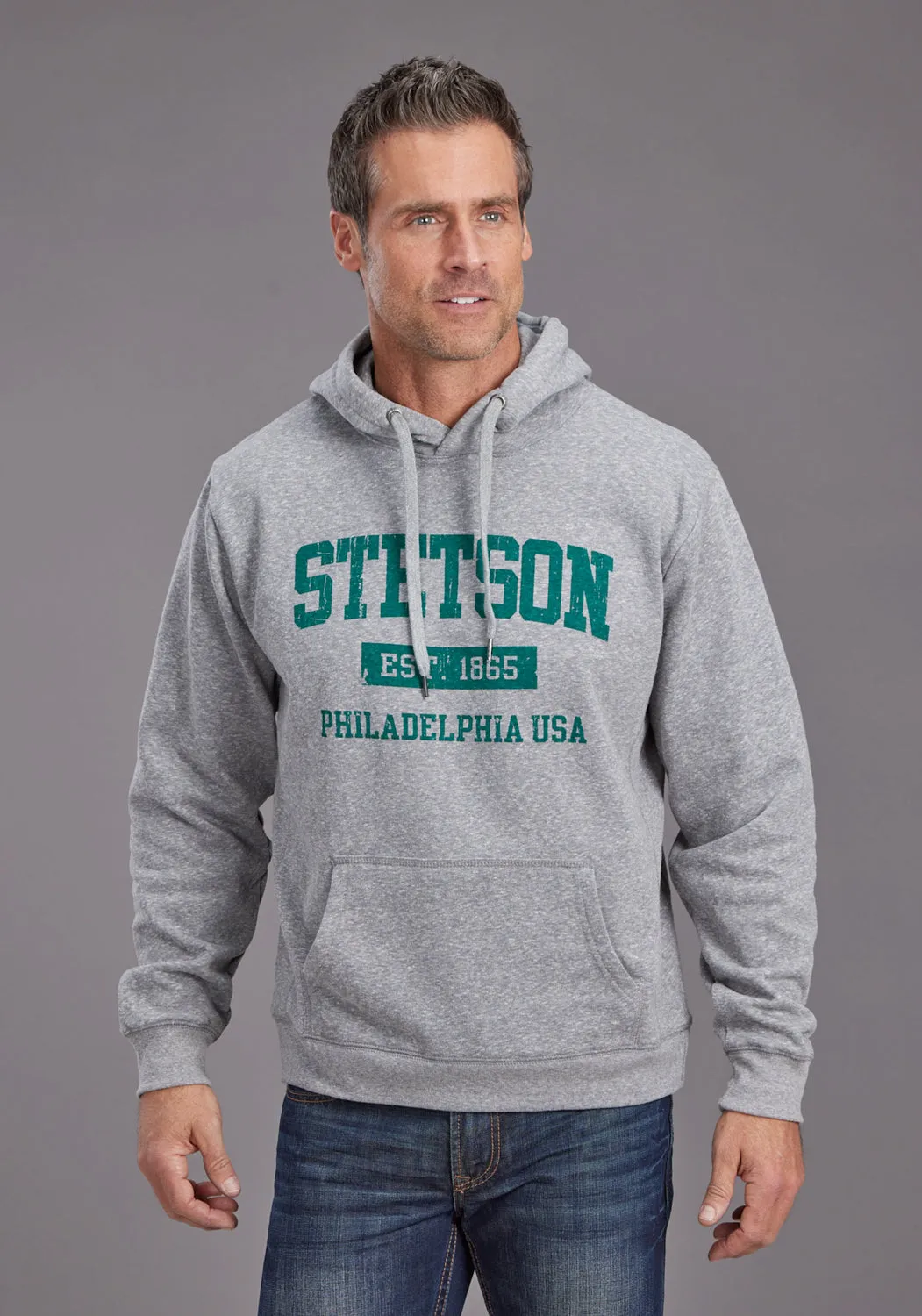 Stetson Mens Est 1865 Grey Cotton Blend Hoodie