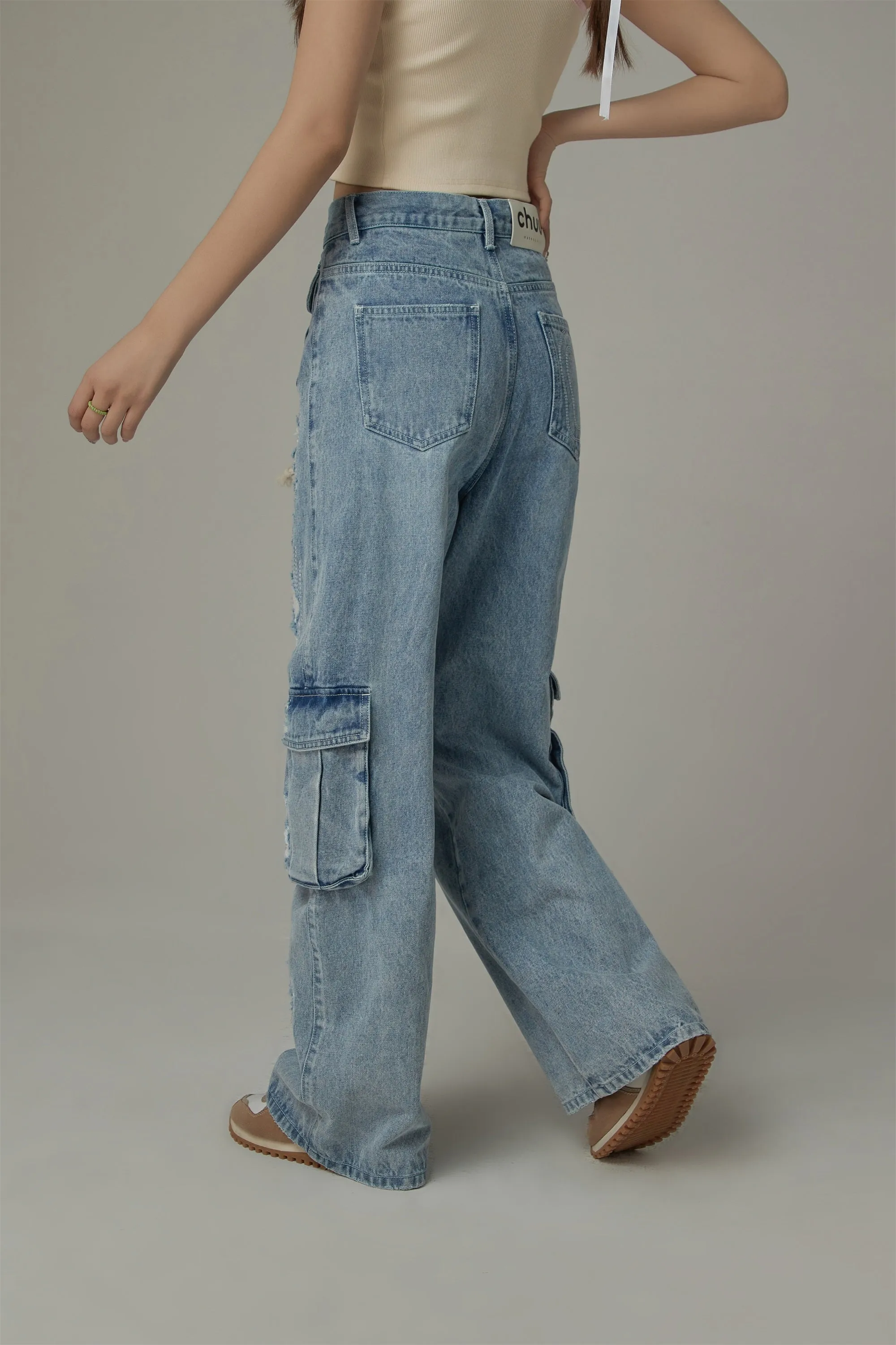 String Pocket Wide Denim Jeans