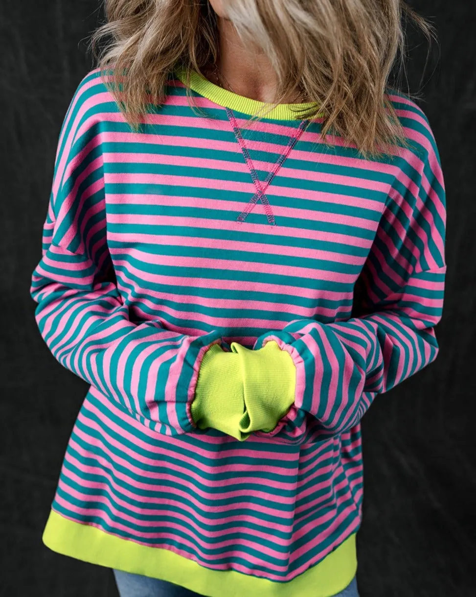 Stripe Contrast Trim Pullover Sweatshirt