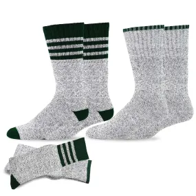 TeeHee Socks Men's Thermal Cotton Crew Green Stripe 2-Pack (50765)