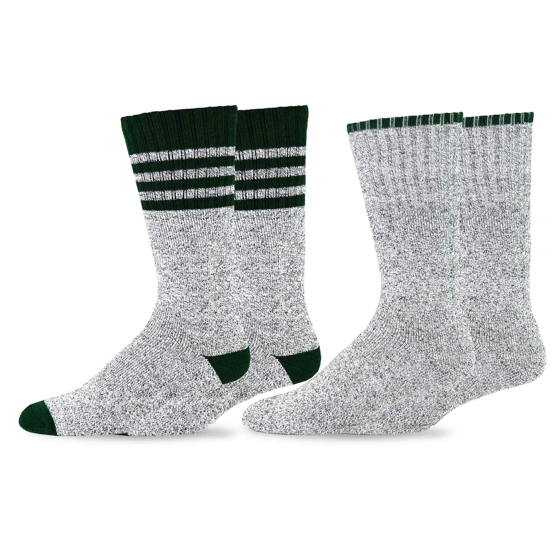 TeeHee Socks Men's Thermal Cotton Crew Green Stripe 2-Pack (50765)