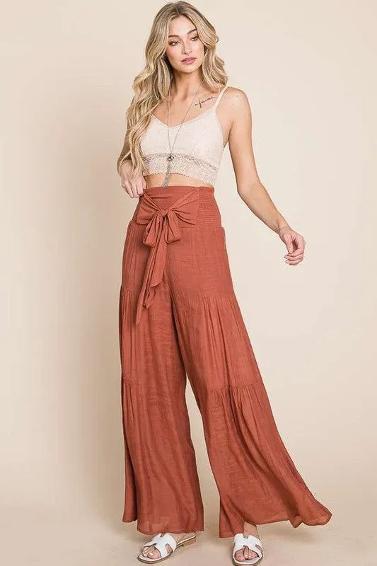 TEEK - Plus Size Tied Front Ruched Waist Pants