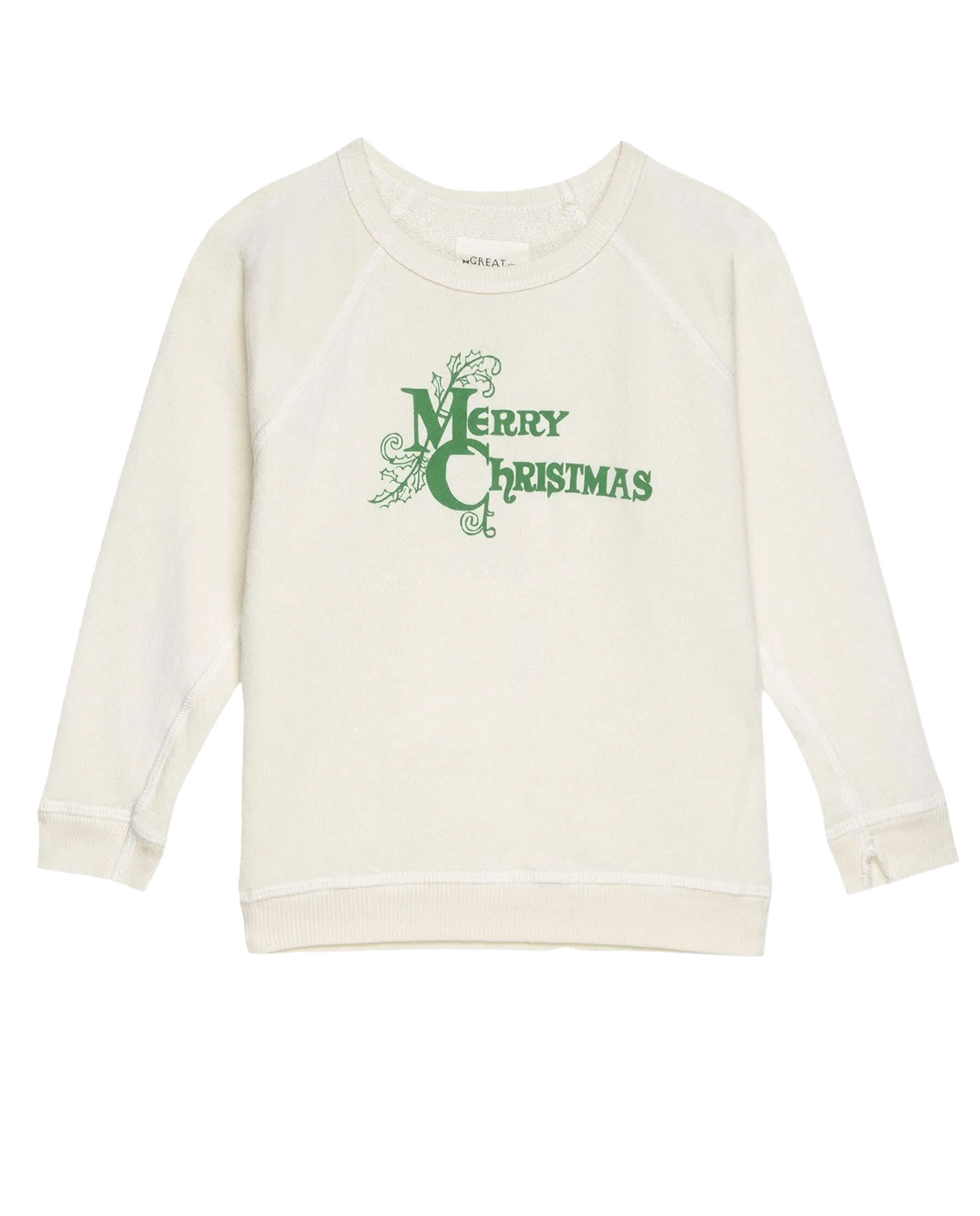 The Little College Sweatshirt. Graphic -- Washed White with Merry Christmas Graphic