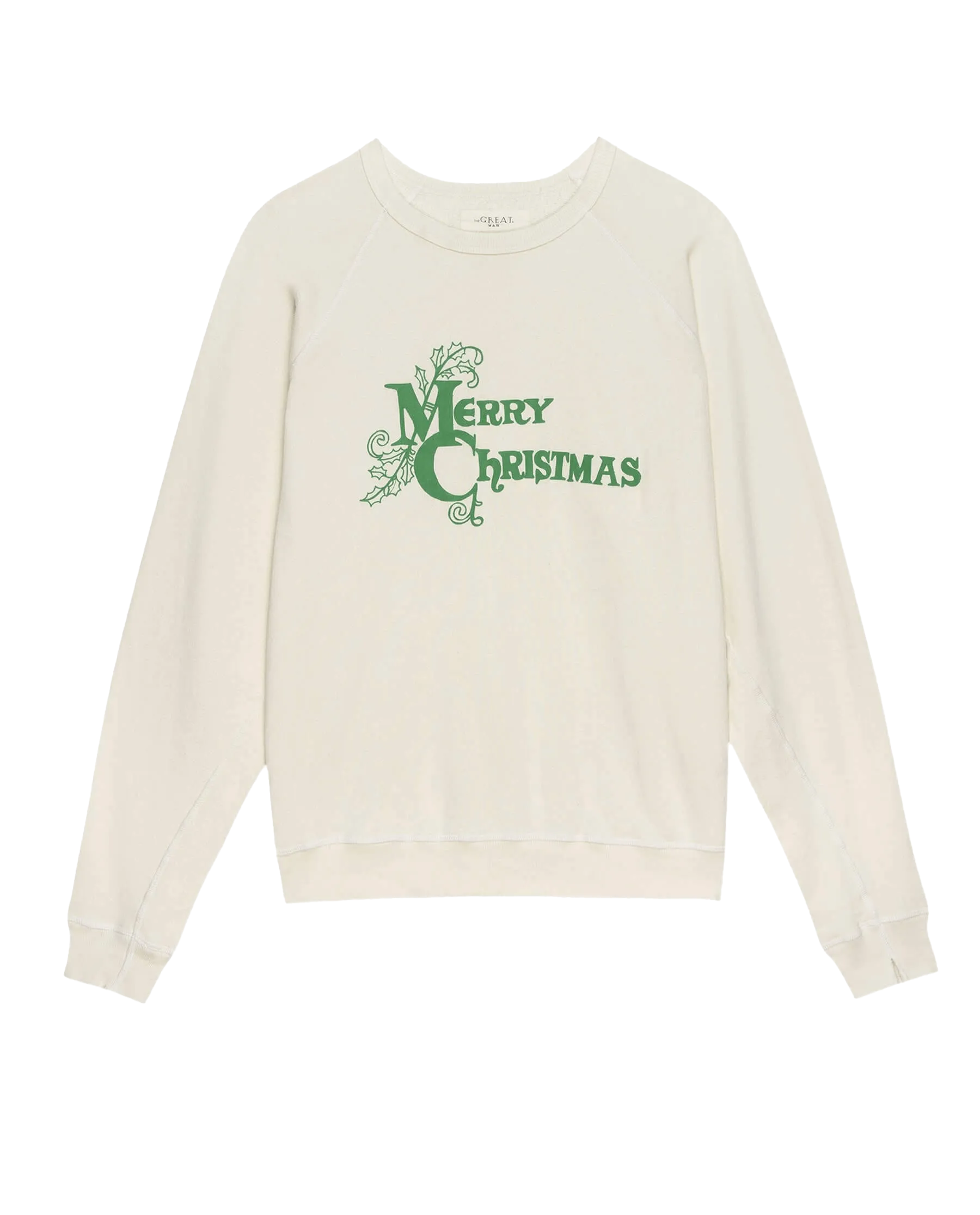 The Men’s College Sweatshirt. Graphic -- Washed White with Merry Christmas Graphic