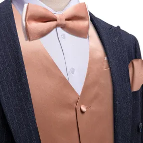 Ties2you Dress Vest Light Coral Solid V-Neck Waistcoat Mens Vest Bow Tie Set