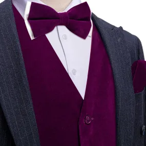 Ties2you Dress Vest Tyrian Purple Solid V-Neck Mens Suede Leather Vest Waistcoat Bow Tie Set