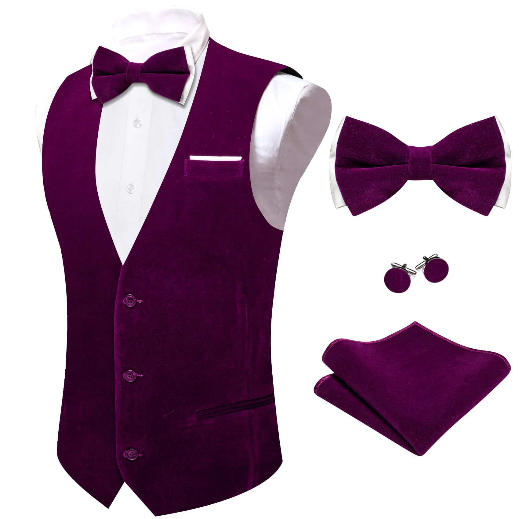 Ties2you Dress Vest Tyrian Purple Solid V-Neck Mens Suede Leather Vest Waistcoat Bow Tie Set