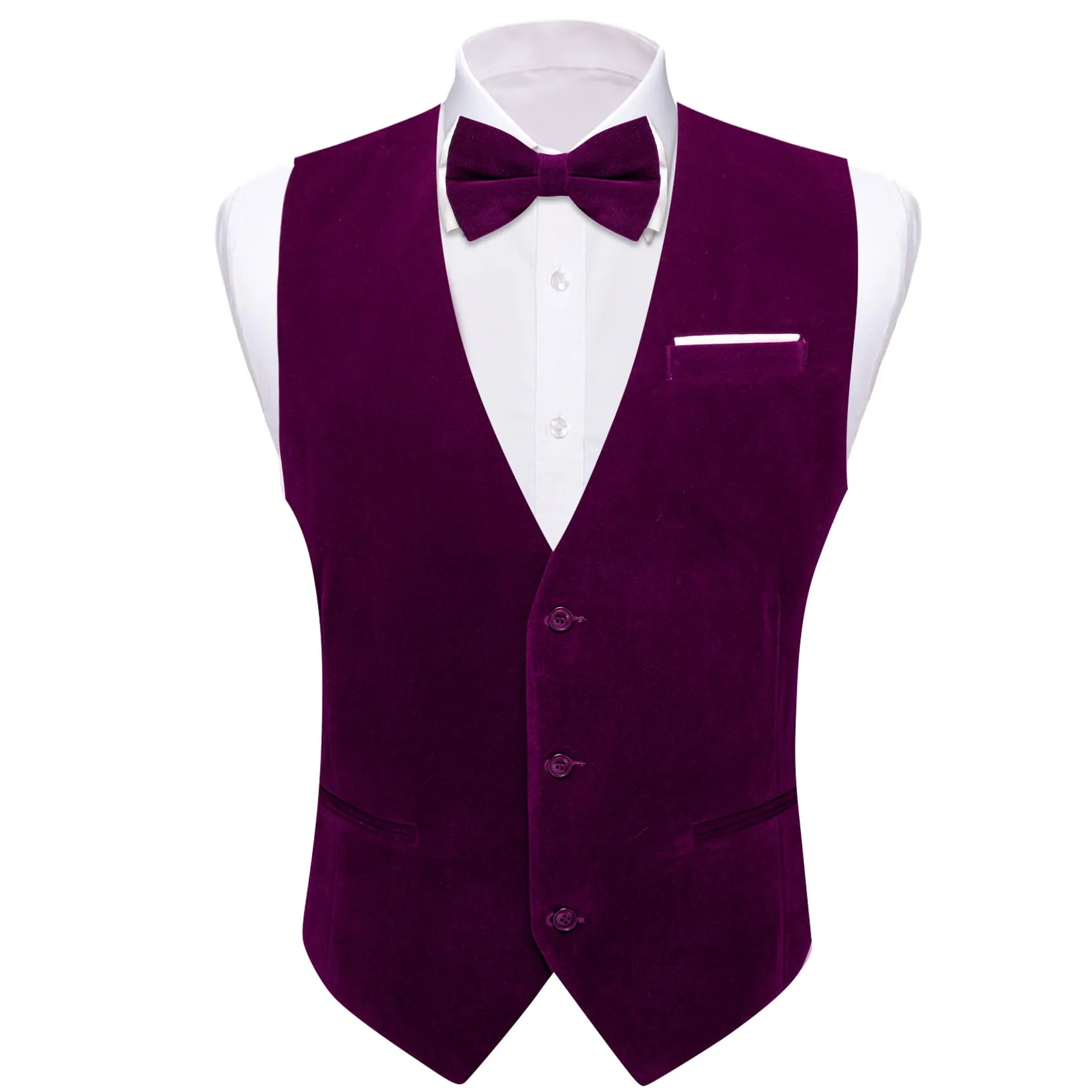 Ties2you Dress Vest Tyrian Purple Solid V-Neck Mens Suede Leather Vest Waistcoat Bow Tie Set