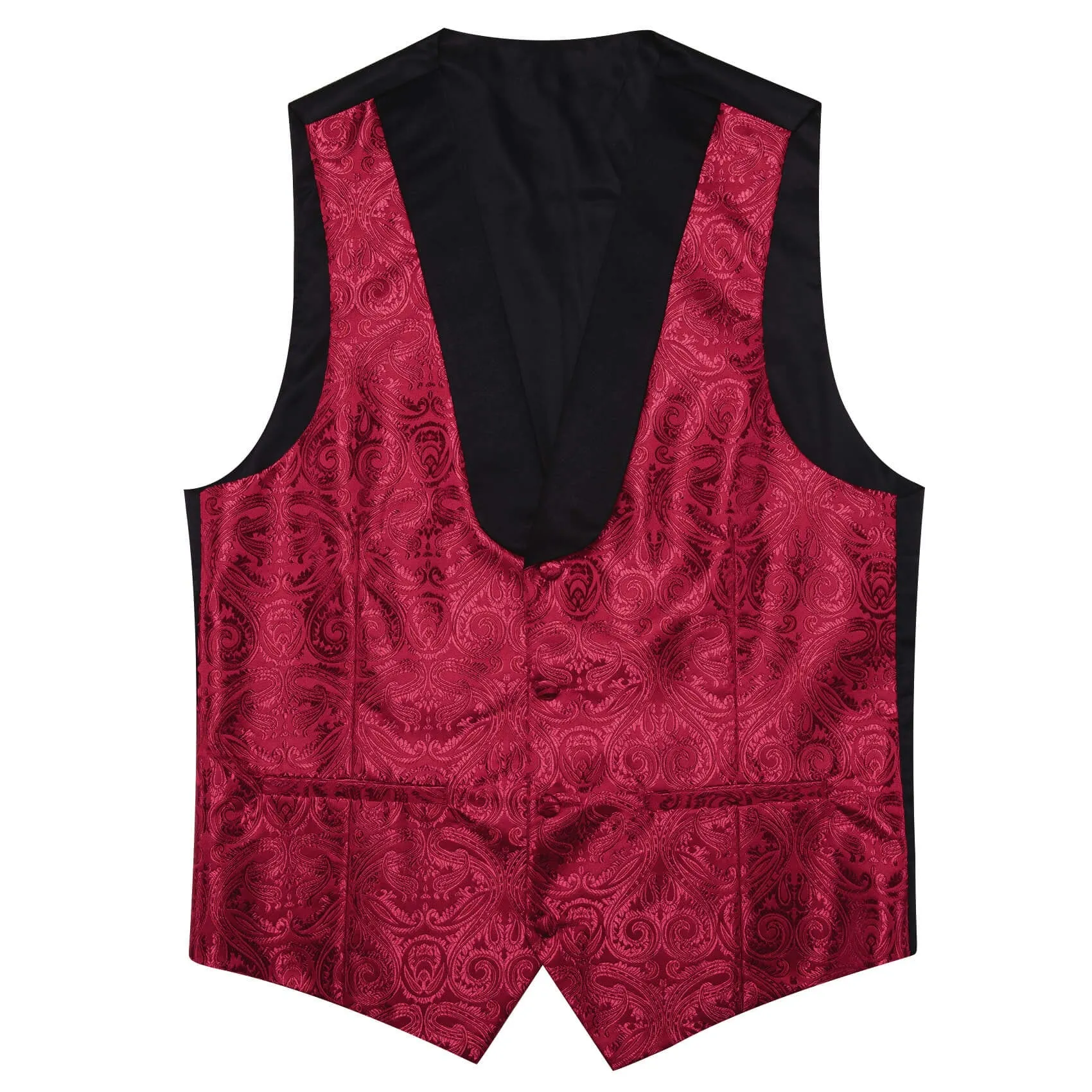 Ties2you Shawl Collar Vest Burgundy Red Jacquard Paisley Silk Men's Vest Tie Hanky Cufflinks Set