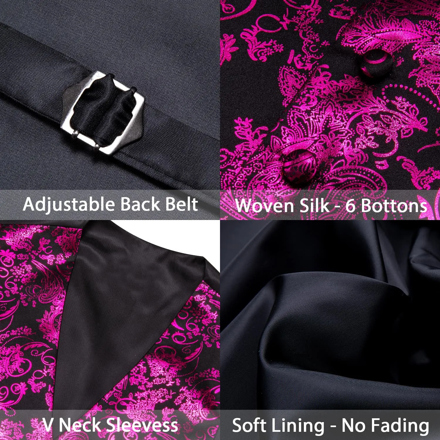 Ties2you Vest for Men Black Purple Floral V Neck Hot Stamping Silk Vest Dress Tie Set for Wedding