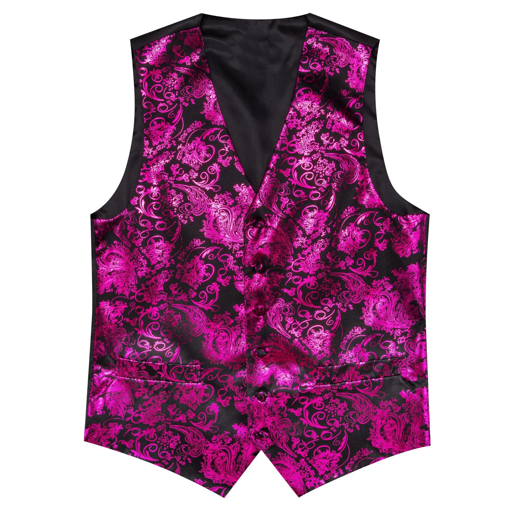 Ties2you Vest for Men Black Purple Floral V Neck Hot Stamping Silk Vest Dress Tie Set for Wedding