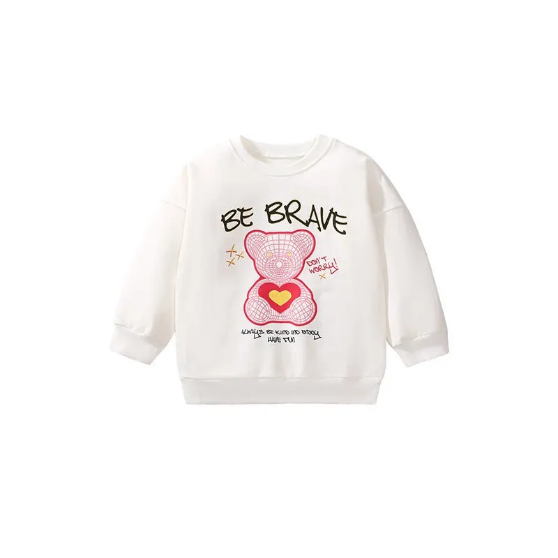 Toddler/Kid Girl's Little Bear Design White Sweatshirt