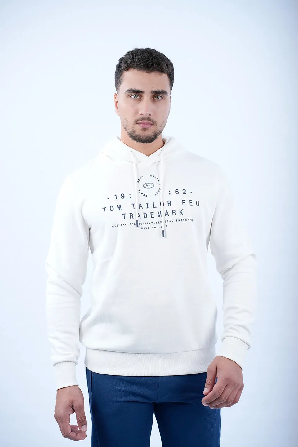 Tom Tailor White Hoodie With Logo Front Design