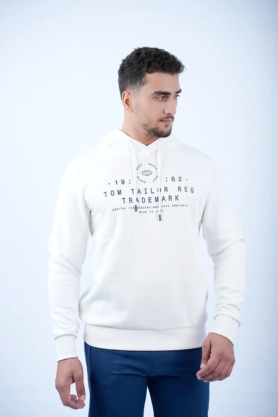 Tom Tailor White Hoodie With Logo Front Design