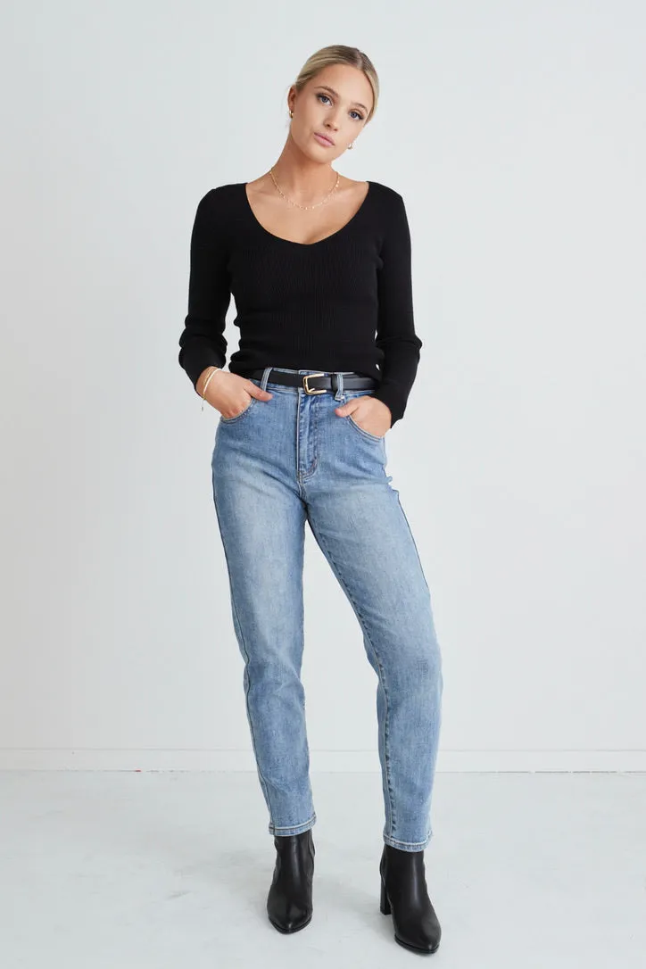 Tommy Mid Blue High Waist Straight Leg Jean