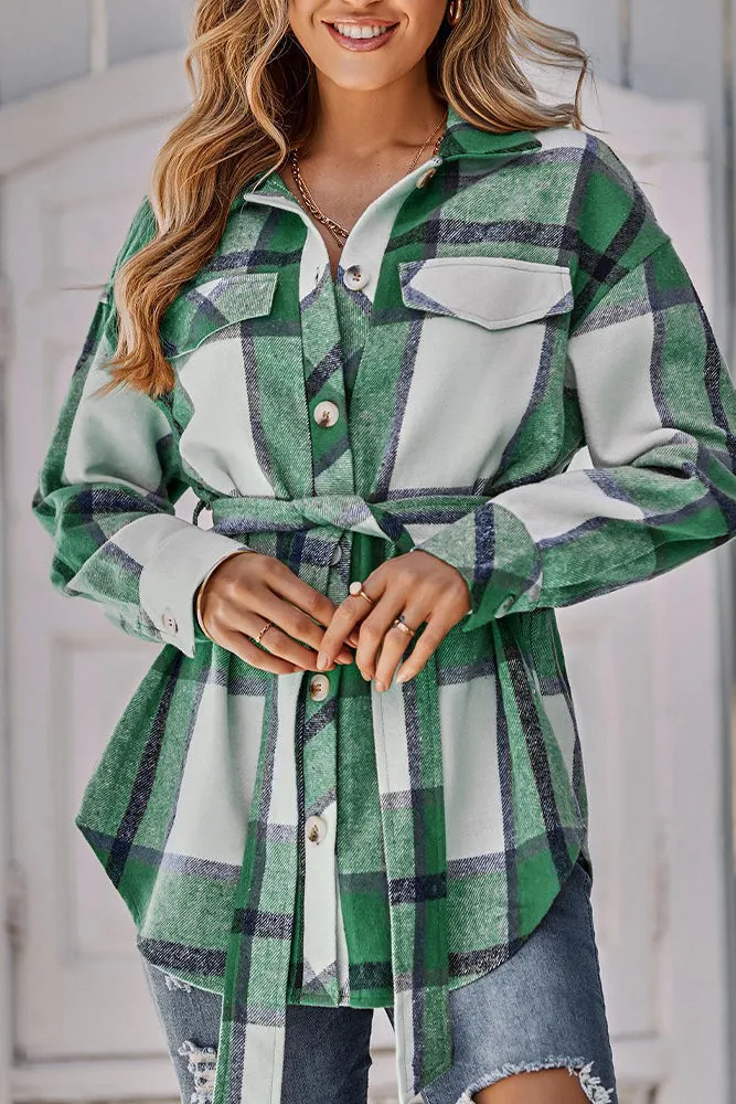 Turndown Collar Button Up Plaid Coat