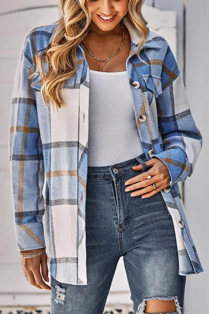 Turndown Collar Button Up Plaid Coat