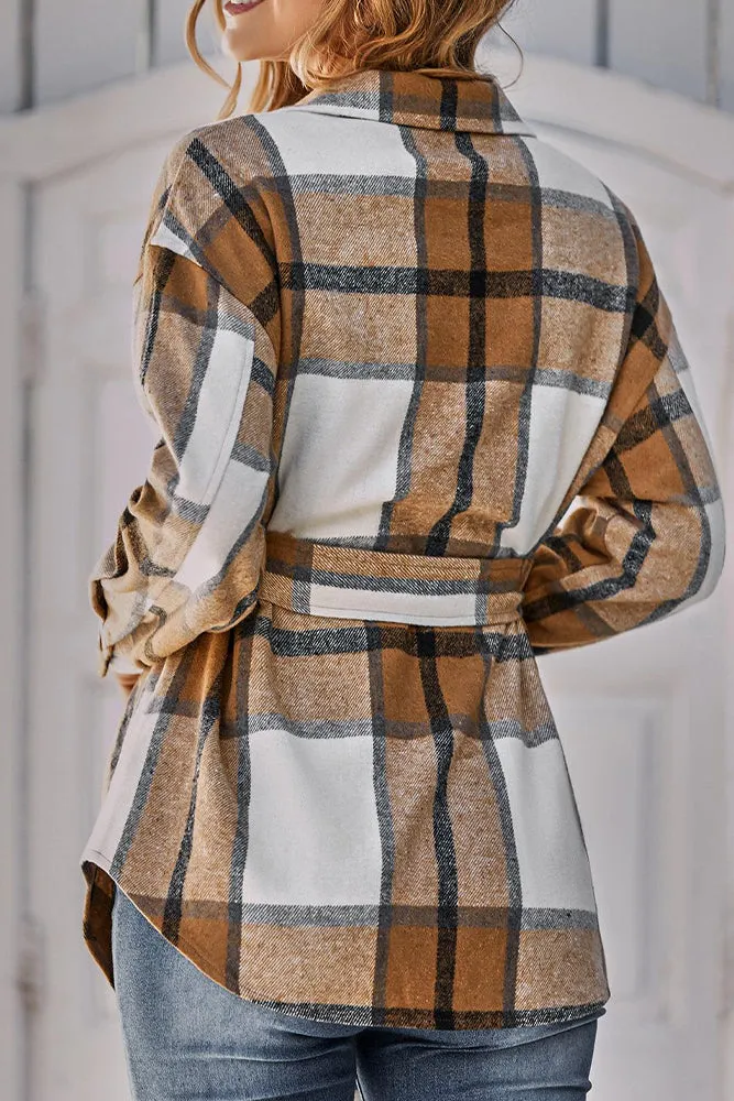 Turndown Collar Button Up Plaid Coat