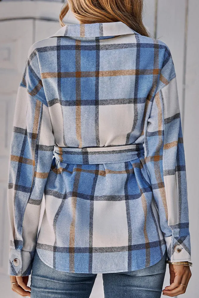 Turndown Collar Button Up Plaid Coat