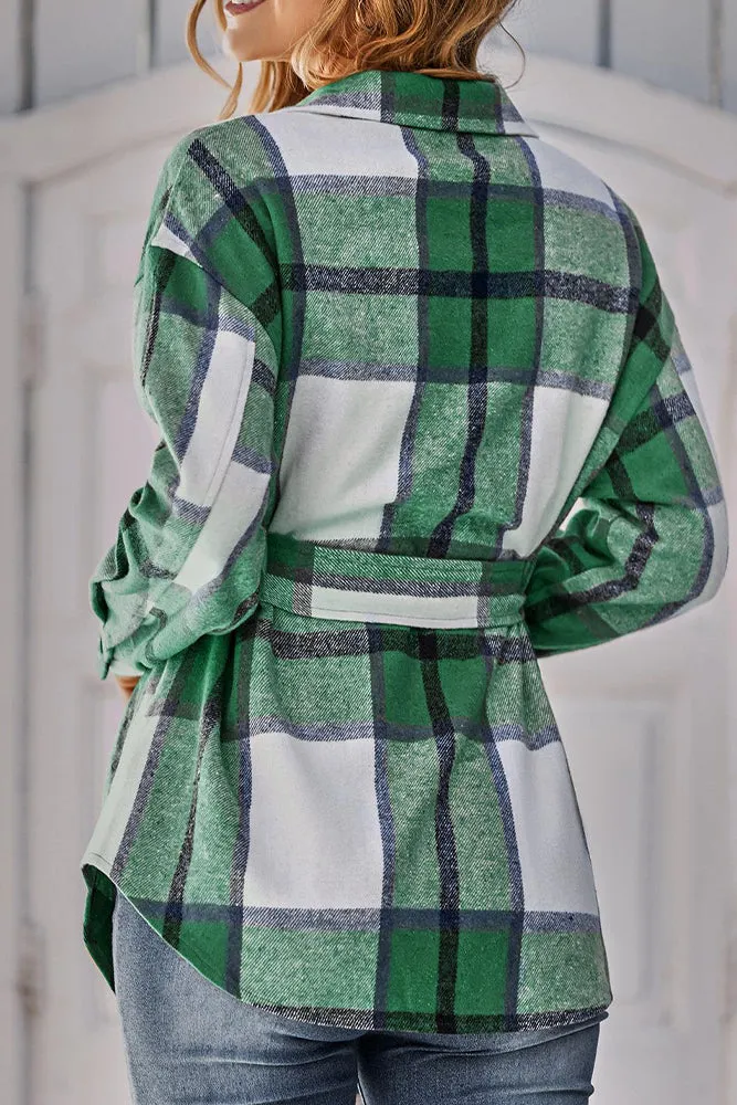 Turndown Collar Button Up Plaid Coat