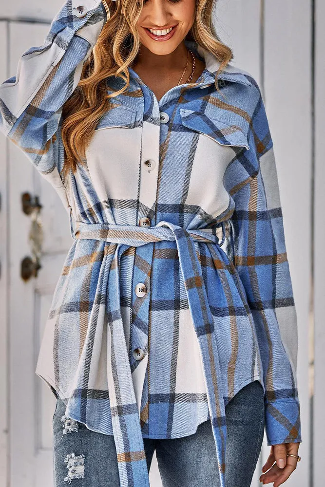 Turndown Collar Button Up Plaid Coat