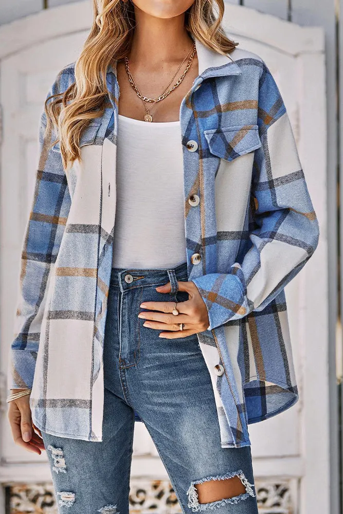 Turndown Collar Button Up Plaid Coat