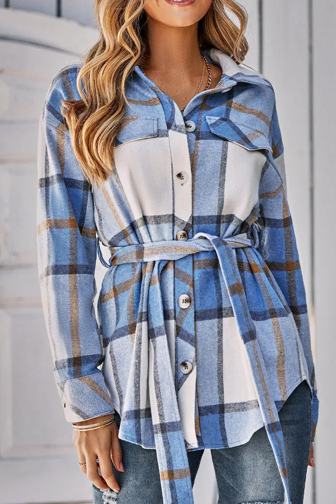 Turndown Collar Button Up Plaid Coat