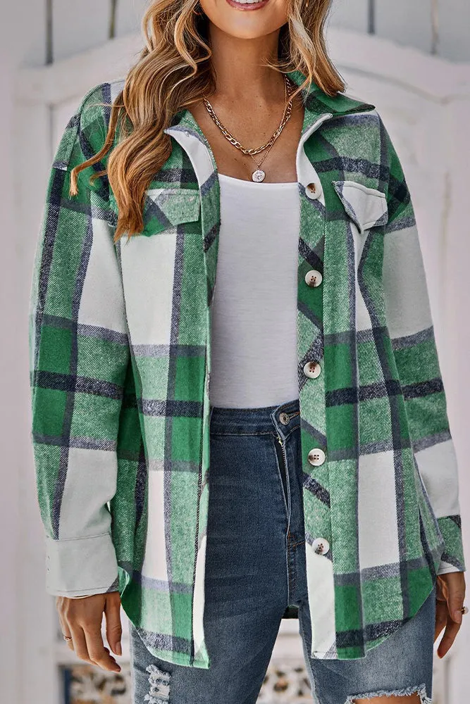 Turndown Collar Button Up Plaid Coat