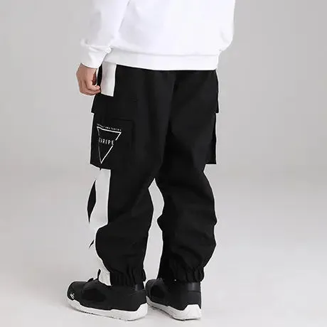 Unisex Striped Tape Ski Cargo Jogger Pants With Logo Print Pocket