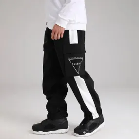 Unisex Striped Tape Ski Cargo Jogger Pants With Logo Print Pocket